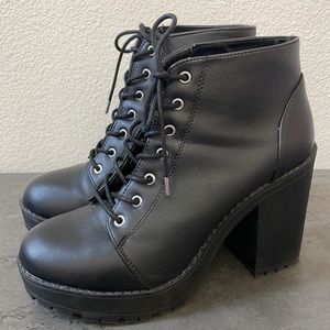 H&M Black Platform Chunky Block Heel Combat Moto Boots Lace Up EU Size 40